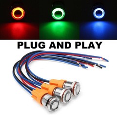 LED ON/OFF Stainless Steel Push Button Panel Mount Switch w/Harness