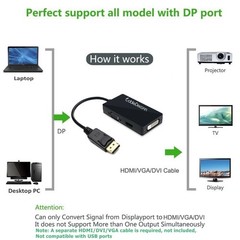 3-in-1 DisplayPort to HDMI DVI VGA Adapter Converter Cable Male to Female