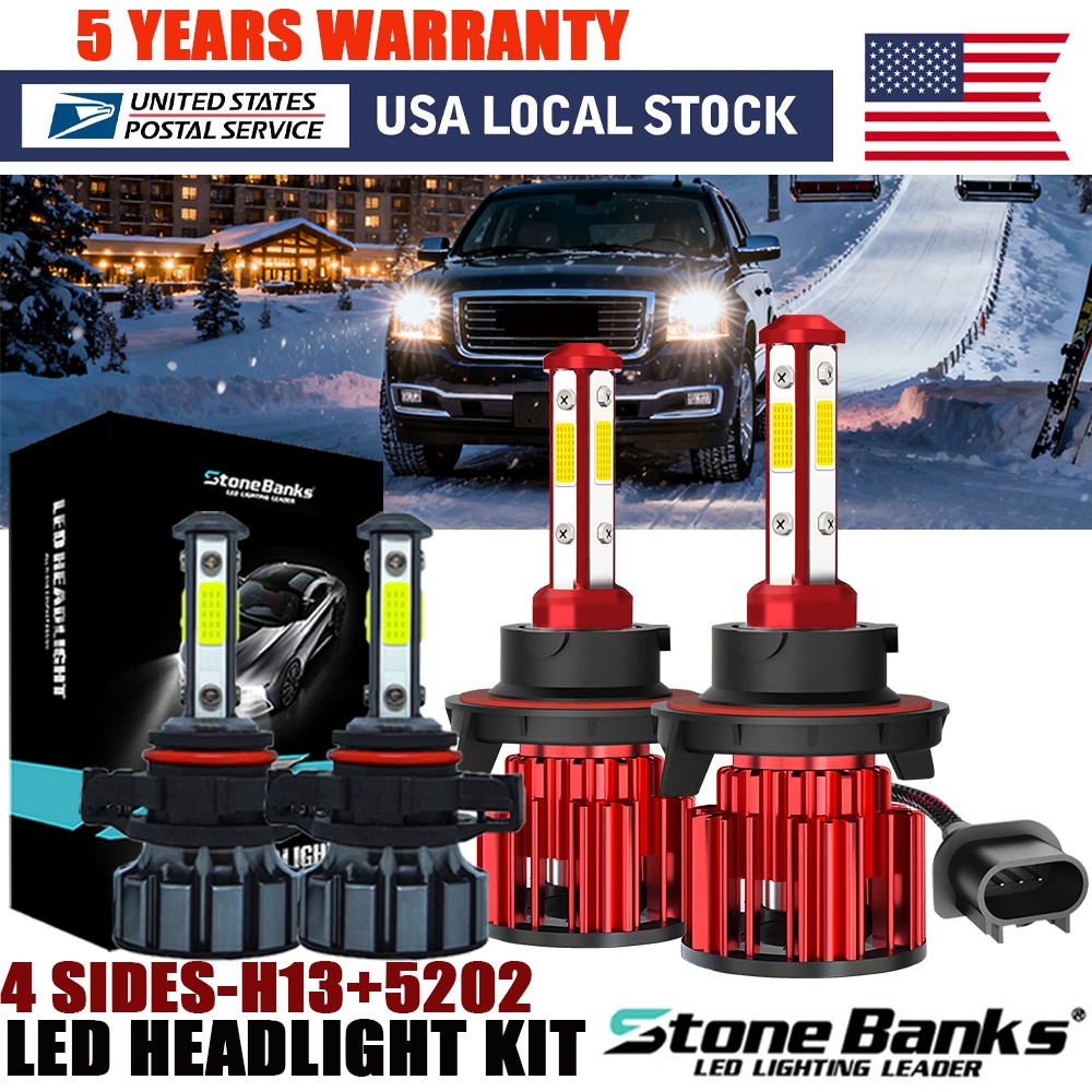 For GMC Yukon 2007-2014 – 6000K White LED Headlight Hi/Lo Beam Fog Light Bulbs