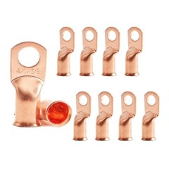 10pcs 4/0 AWG Copper Ring Terminals for Battery Cables, Heavy Duty Wire Lugs