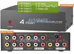 Premium 1 In 4 Out Composite RCA Video Stereo Audio Splitter
