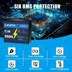 12V 30Ah LiFePO4 Rechargeable Lithium Battery BMS Deep cycles Fish Finder Boat