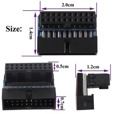 2PCS Down Right Angle USB 3.0 19-Pin Motherboard Internal Header Adapter 20pin