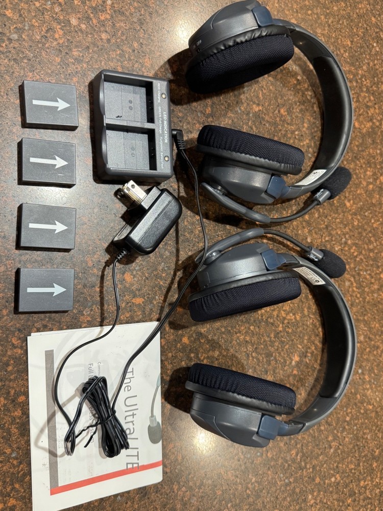 Eartec UltraLITE HD two ear cup full duplex headsets – Mint with 4 batteries