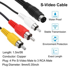 S Video Cable 5ft 4 Pin S-Video Male to 3 RCA Male Composite Adapter Converter
