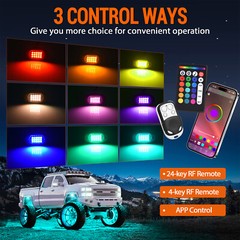 RGB/Pure White LED Rock Lights Kit, 8/12 Pods Car/Truck Underbody Underglow Kit