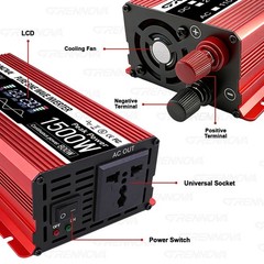 Grennova 1500W PSW Inverter DC 12V/24V/48V/60V/72V Input to AC 110V/220V Output