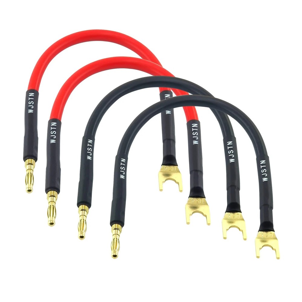 8 in HiFi Banana Plug to Spade Speaker Jumper, 45 Degree U Plug to Banana Plu..