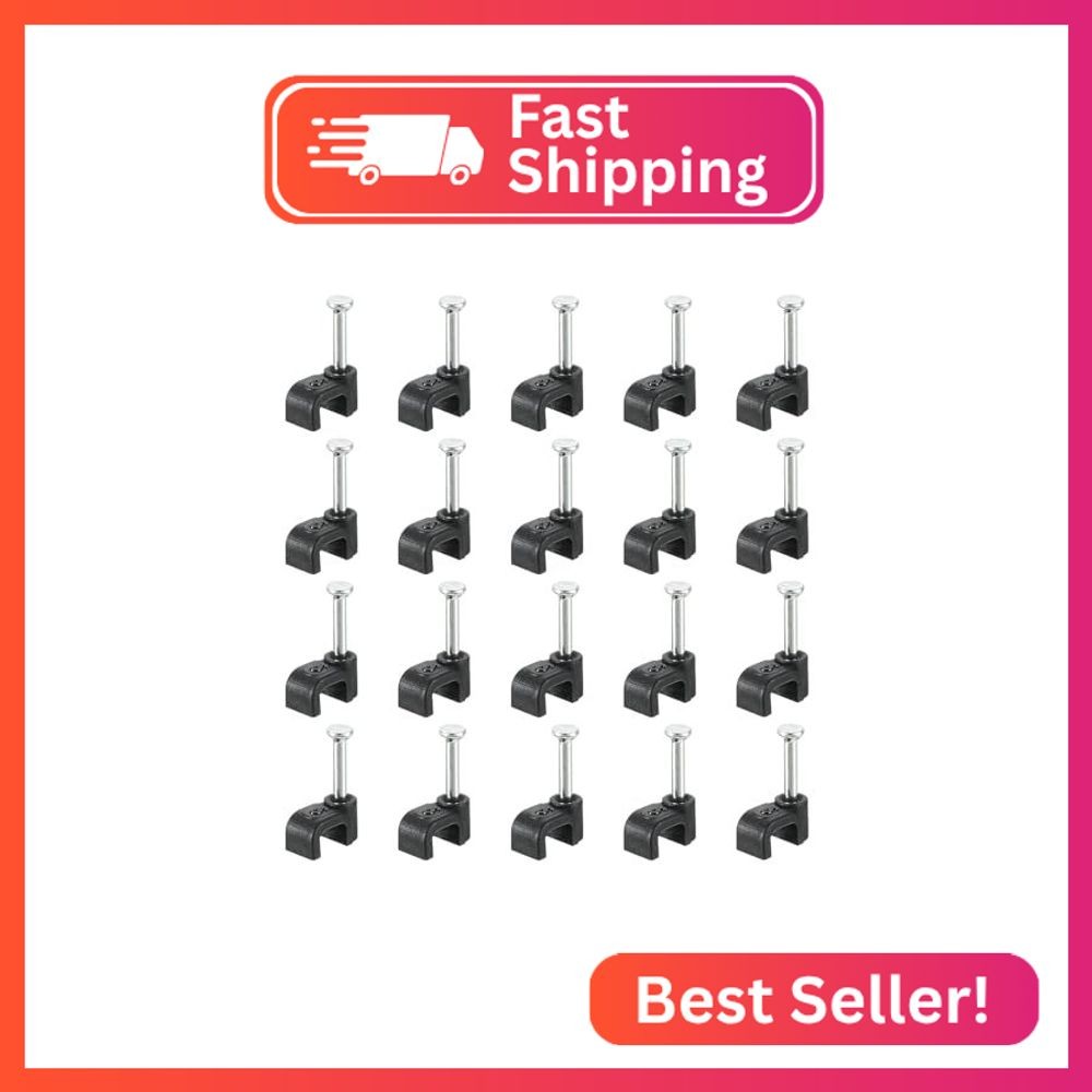uxcell Cable Clips with Steel Nail, 100Pcs 5mm/0.2″ Plastic Cable Wire Clips, Et