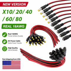 10 PCS Male & Female 2.1mm x 5.5mm Plug DC Power Pigtail Cable 12V 5A 18AW