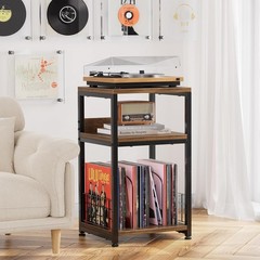 Record Player Stand 3 Tier End Table Vinyl Storage Rustic Brown