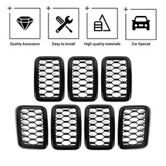 Front Grill Rings Honeycomb Grille Mesh Inserts Cover Trim Black(Mesh Ring)