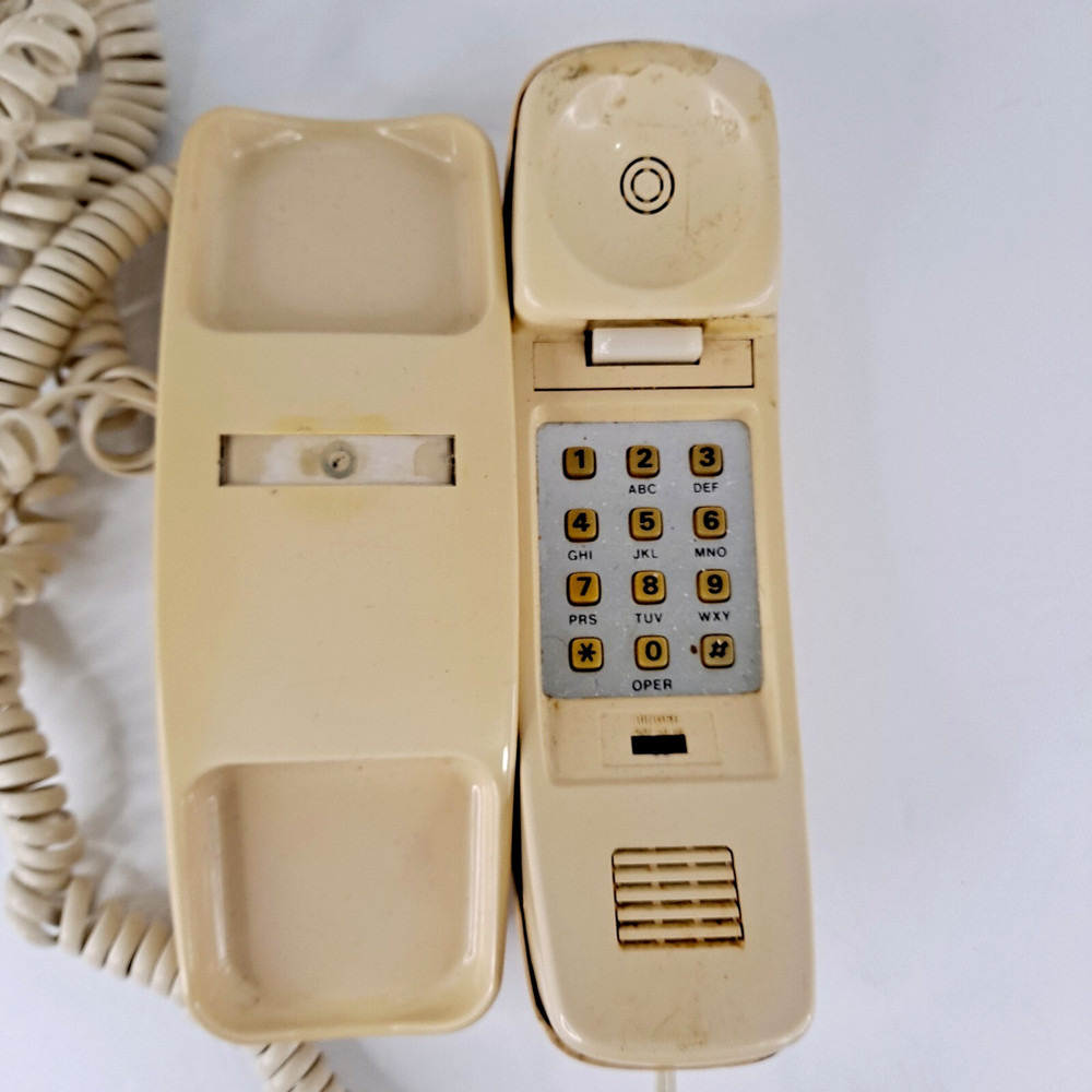 AT&T Corded Trimline Touch Tone Phone Push Button Almond Vintage FOR PARTS
