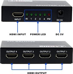 HDMI Splitter 1 in 4 Out HDMI Video Splitter Duplicate/Mirror Screen Monitor HD