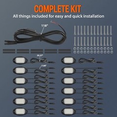 RGB/Pure White LED Rock Lights Kit, 8/12 Pods Car/Truck Underbody Underglow Kit