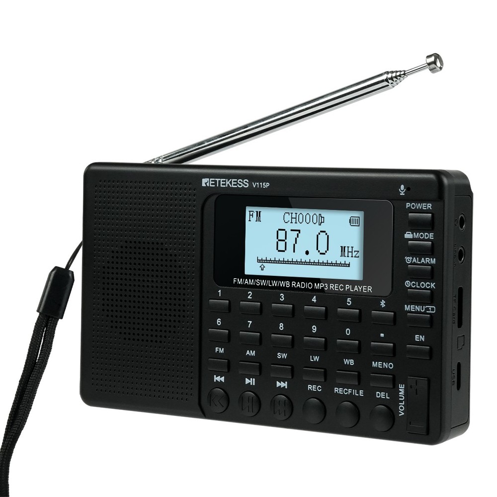 Retekess V115P Shortwave Radio,Portable AM FM WB Radio,TF/AUX,Recording For Gift