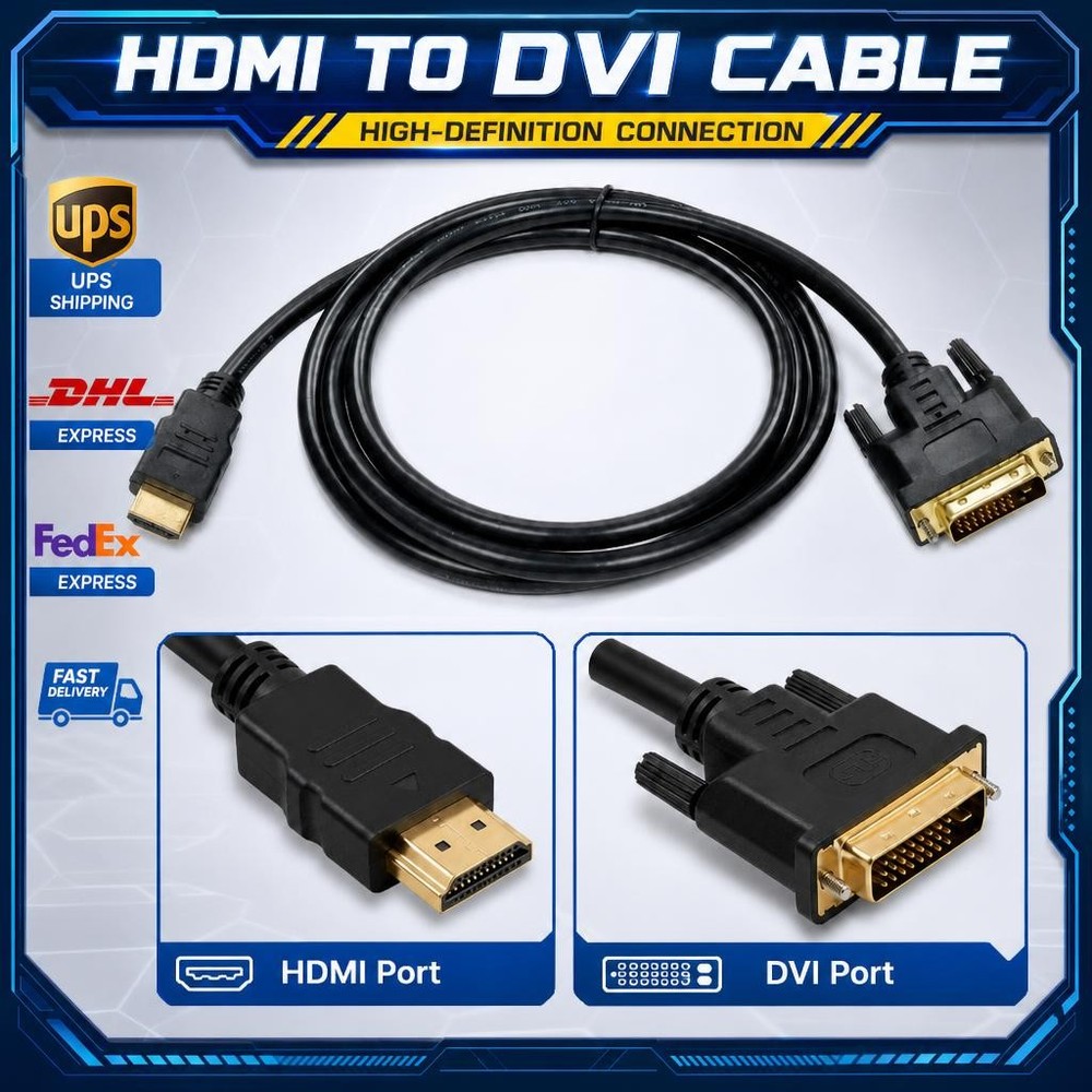 1080P 32AWG Cable HDMI to DVI DVI to HDMI Cable 24+1 Male to Male Lot