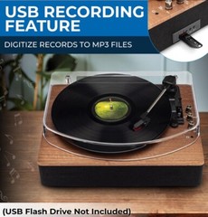 SoundBeast Retro Wooden Turntable Vinyl Record Player, Bluetooth, 3.5mm Aux, USB