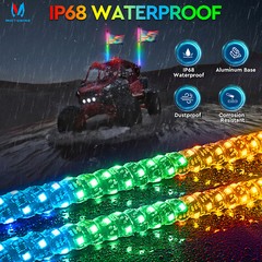 3FT RGB Spiral LED Whip Light w/ APP Control For Polaris RZR/ Can-Am/ Honda UTV