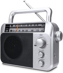 Portable Radios With Best Reception AC or D Battery Powered Analog Radio Sliver