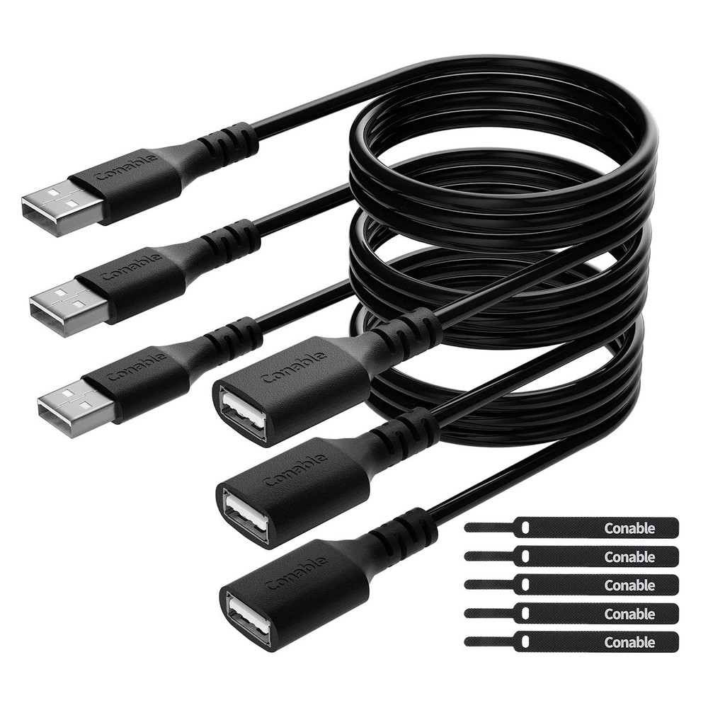3 Pack USB Extension Cable 2 FT, Short USB 2.0 Type A Male to Female Extender Co