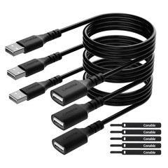 3 Pack USB Extension Cable 2 FT, Short USB 2.0 Type A Male to Female Extender Co