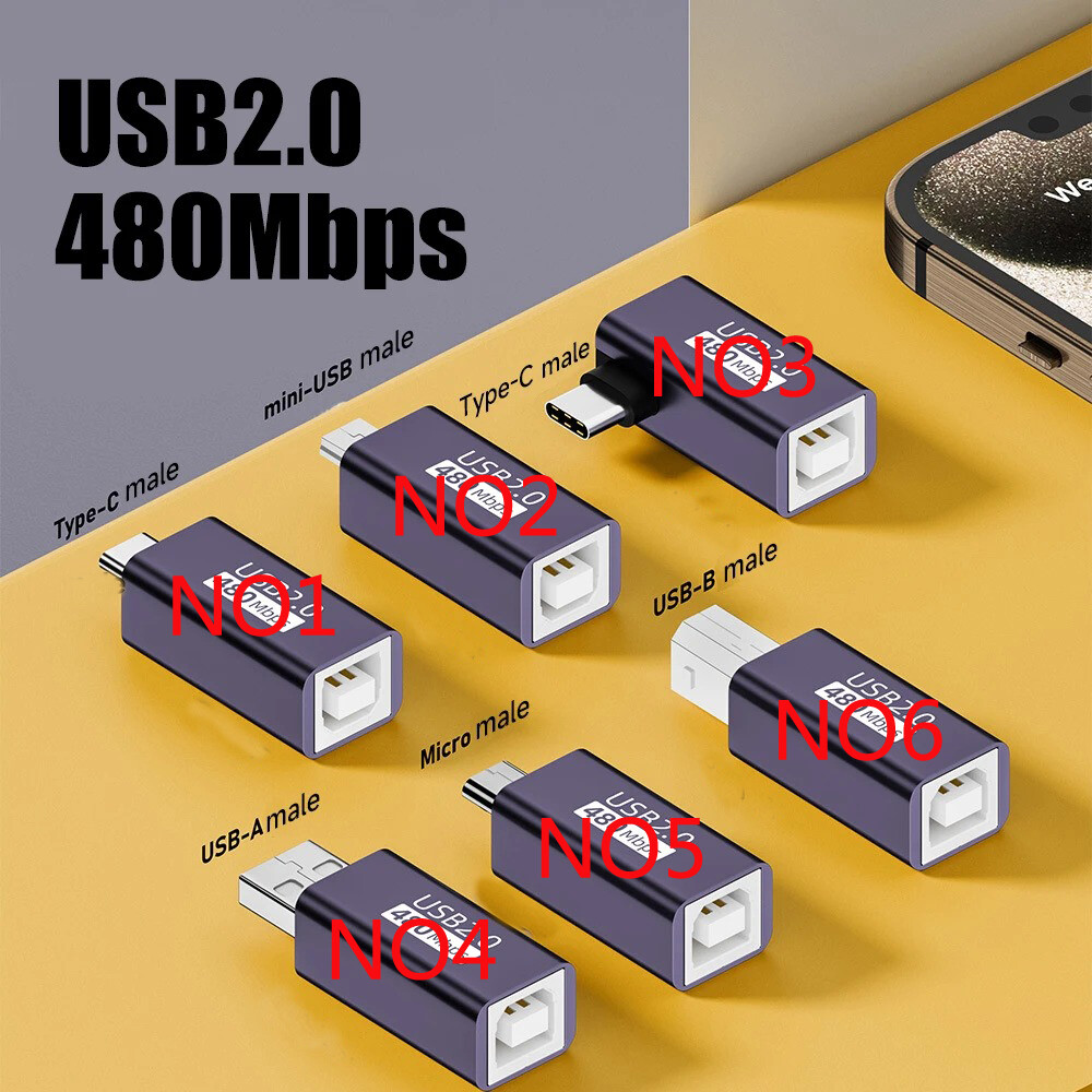 USB B Female to Type C 2.0 Adapter USB-B Micro Mini USB Male Converter Connector