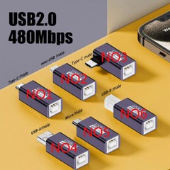 USB B Female to Type C 2.0 Adapter USB-B Micro Mini USB Male Converter Connector
