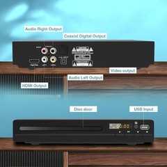Tojock DVP-506 Region Free DVD CD Player HDMI RCA USB 1080p Upscale Black
