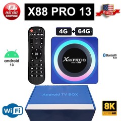 X88 PRO 13 Android 13.0 TV Box 4GB RAM 64GB ROM with WiFi 6 8K 6K 4K, TV