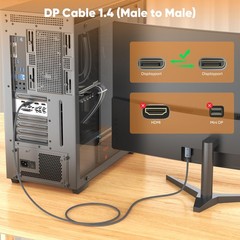 8K Displayport Cable 1.4 6.6FT GoldPlated 8K@60Hz 32Gbps HDR 3 Pack