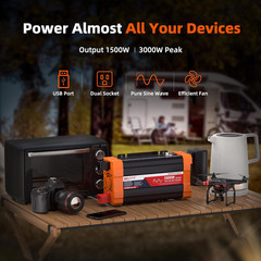 1500W Pure Sine Wave Inverter 12V to 120V AC, Inverter 12V to 110V Converter for