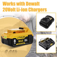Combo 2-Pack 8.0Ah Replacement Battery & Charger Capacity for DEWALT 20V Tools