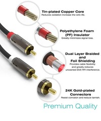 3FT 6FT 24k Gold Plated RCA Male L/R Stereo Audio Cable Cord Plug