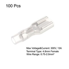 100Pcs 4.8mm Quick Wire Terminals Female Connector with Insulated Sleeve