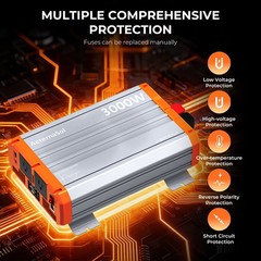 3000W Power Inverter 12V to 120V 60HZ Off Grid Solar Pure Sine Wave 2LCD Remote