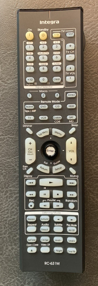 Integra RM-631M Genuine OEM Remote Control, Used. Pro cleaned and tested.