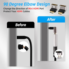 90 Degree Mini HDMI to HDMI Adapter 2 Pack, (Up and Down) Right Angle Mini HDMI