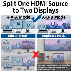 4K HDMI Splitter 1×2, HDMI Hub 2.0 Video Duplicator, USB Power Cable, Supports 6