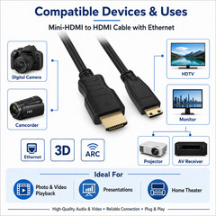 Mini-HDMI to HMDI Cable with Ethernet – 1.5ft / 3ft / 6ft / 10ft / 15ft