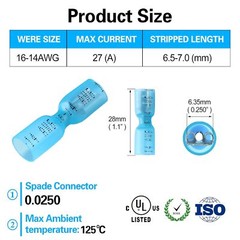 100-500X Spade Heat Shrink Wire Connectors 16-14 AWG Female Crimp Terminals Blue