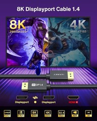6.6ft DisplayPort 1.4 Cable – Supports 8K@60Hz, HDR & Gaming Devices