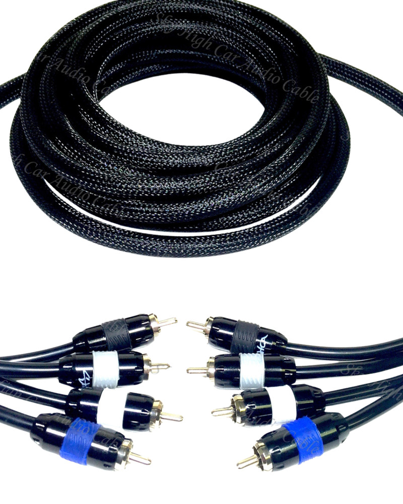 Sky High Car Audio 12ft 4 Channel PREMIUM RCA Cable Nylon Copper Braided 4ch