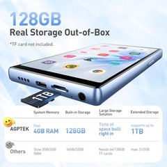 AGPTEK T09U 128GB MP3 Player Bluetooth WiFi 5″ Full Touch Screen Andriod 13