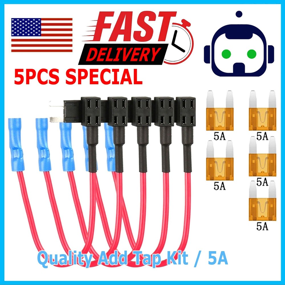 5X 12V 5 Amp Car Add Circuit Fuse Adapter Kit Mini Blade Fuse Holder 16 Gauge