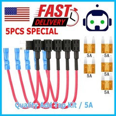 5X 12V 5 Amp Car Add Circuit Fuse Adapter Kit Mini Blade Fuse Holder 16 Gauge