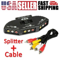AV Composite RCA Selector Box Switch Splitter w/ Cable Cord Plug Fosmon 3 Port