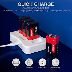 4 x 9V Block 850mAh 9v Li-ion Rechargeable Batteries 4-Slot 9-Volt Charger