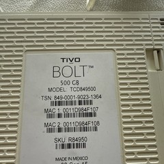 TiVo Bolt 500GB DVR OTA Cable 4 Tuner TCD849500, 4K Wi-Fi White W/ Power Cord