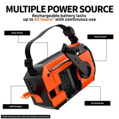 Hand Crank Emergency Solar 5200mAh Power Bank Charger IPX3 Weather Radio Light